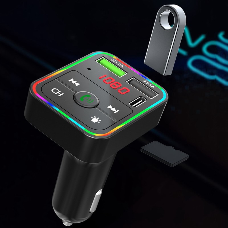 Bluetooth 5.0 FM Transmitter Hands Free Call USB 2.0 Music