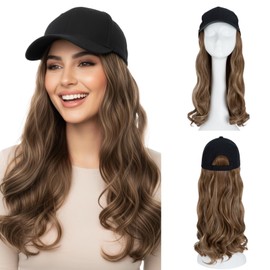 SEGOHAIR Hat Wig for Women Baseball Cap with Hair Extensions 16Inch Synthetic Wavy Curly Adjustable Wig Hat with Attached Hair for Daily Wear (#12P24, Light Brown Mix Blonde)