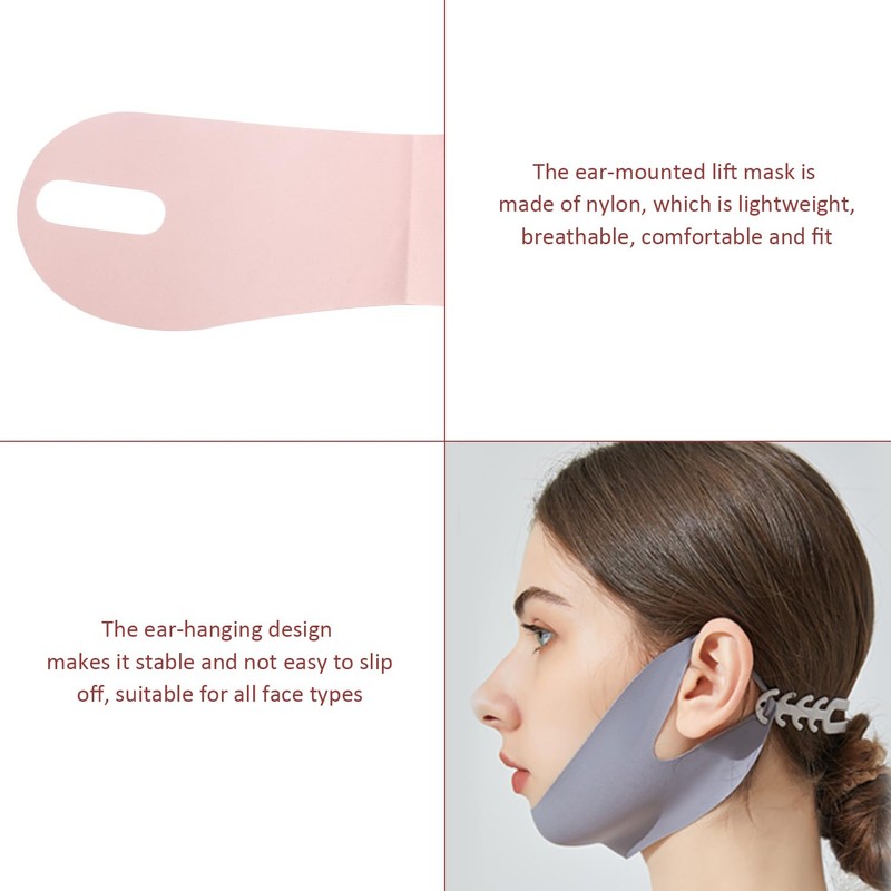 HINFHI 6-Piece Ear-Mounted V-Face Mask, Double Chin Lifter, Simple Solid