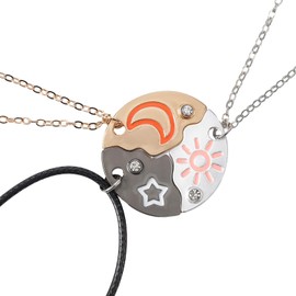 GEEHUA Friendship Necklaces for 3 Trios, Sun, Moon, Star, BFF Friendship Puzzle, Matching Necklaces Pendants for Women, Gifts for Best Friends and Sisters Forever, Alloy Steel, Alloy