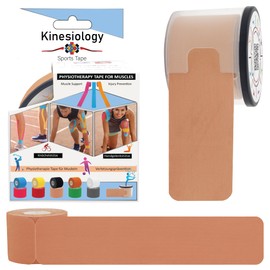 Kinesiology Tapes Pre Cut with Dispenser - Synthetic Sports Muscle Tape - Beige - 5m Pre-Cut 20 Strips - Physiotherapy Tape for Face, Neck, Shoulder, Back, Elbow, Wrist, Thigh, Knee, Calf & Ankle