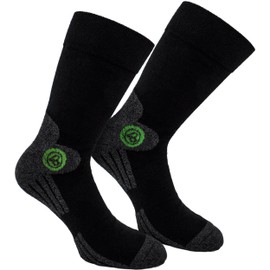 4 Pairs of BRUBAKER Trek-Power Socks Black Grey with Logo Green Size EU 39-42 / UK 5-8