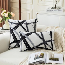 Jayusaror Black Cushion Cover, 50 x 50 cm, Velvet Grey Cushion Covers, Soft Sofa Cushion, Geometric Decorative Cushion, Modern Cushion Cover for Living Room, Sofa, Bedroom Decor, Set of 2