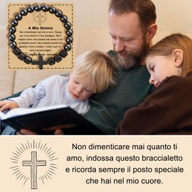 FANCIBAND Gift Grandpa Bracelet Men's Cross Stone Obsidian Black Elastic Rosary Bracelets Men's Grandpa Gift Ideas Birthday Christmas Father's Day Thanksgiving Day Stone Stainless Steel, Stainless