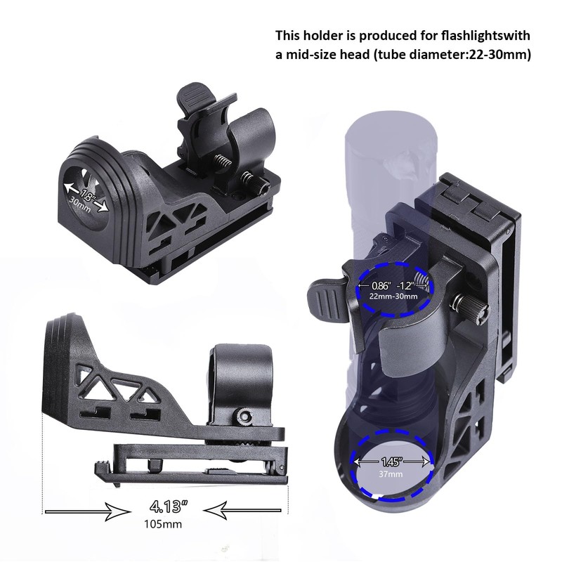 Tactical Flashlight Holster with Lever Side Lock System, Adjustable Belt,