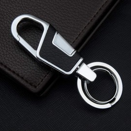 LGNL Zinc Alloy&Black Leather Key Chain with 2 Key Ring&Gift Box Key Ring Holder Home Office Car Keychain (Silver)