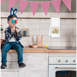 AQYIP Floral Butterfly Easter Bunny Kids Kitchen Towels, Rustic Flowers Easter Rabbit Dish Tea Towels for Nursery Kitchen Decor, Retro Farmhouse Bunny Hand Towels for Bathroom Decor, 16x24 Inch