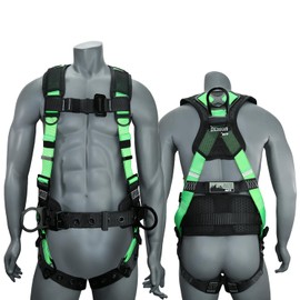 AFP Hi-Viz Green Demon Fall Protection Ergonomic Comfort Safety Harness, Soft Pressure-Relieving Perforated Breathable Padded Foam Shoulder, Legs & Back, 3 D-Rings, Tongue Buckle, Mating Buckle