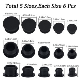 GORGECRAFT 30PCS 5 Sizes Black Silicone Stoppers for Salt and Pepper Shakers 15/64 9/32 23/64 7/16 33/64 Inch Salt Plug Stopper Replacement Bottle Caps Reusable Round End Cap Corks for Bottles
