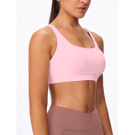 Omwilddo Women's Strappy Sports Bras Light Compression Crop Criss Cross Back Padded Workout Yoga Bra Supportive U Neckline Light Pink S