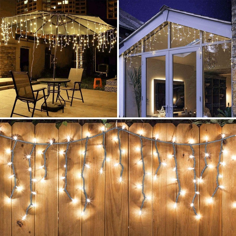 Battery Icicle Christmas Lights 102 LED White Icicle Fairy Lights