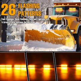 Afurkuot Amber LED Warning Dash Windshield Strobe Lights, 26 Modes 12/24V 2 x 8.4” Emergency Traffic Advisor 2 x 8.4 Inch Car Front/Rear Dash Windshield Strobe for Trucks Vehicles Snow Plow