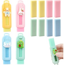 BetterJonny Retractable Eraser Set, Cute Children's Eraser, Beautiful Eraser for School, Home, Office (Light Green + Pink + Blue + Yellow)