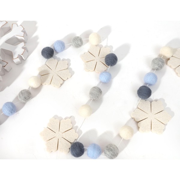 Felt Snowflake Garland - Snowflake Felt Ball Garland, Winter Wall