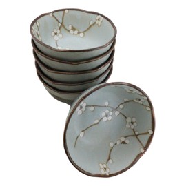 Ebros Gift Pack Of 6 Artistic Porcelain Japanese Soushun Sakura Spring Cherry Blossoms Blue Plum Small Rice Soup Appetizer Bowls 10oz Dinnerware Serveware Kitchenware Set Restaurant Supply