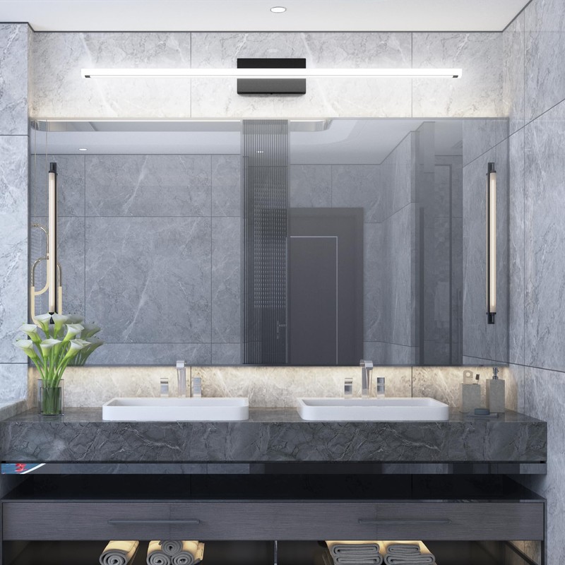 lundwa 48inch Black LED Bathroom Vanity Light Bar 40W Modern