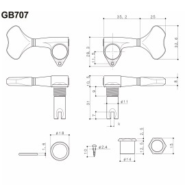 Gotoh GB707 6-Strings Bass Machine Heads Set L3+R3 w/ Screws 3x3 - COSMO BLACK