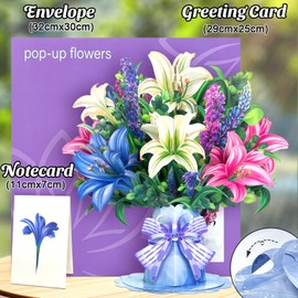 Happivue Lilies Happy Birthday Cards for Women, 12 Inch Life Sized Forever Flower Bouquet 3D Popup Greeting Card, Floral Pop Up Birthday Cards for Wife Mom Daughter Sister Friend, Get Well Soon Card