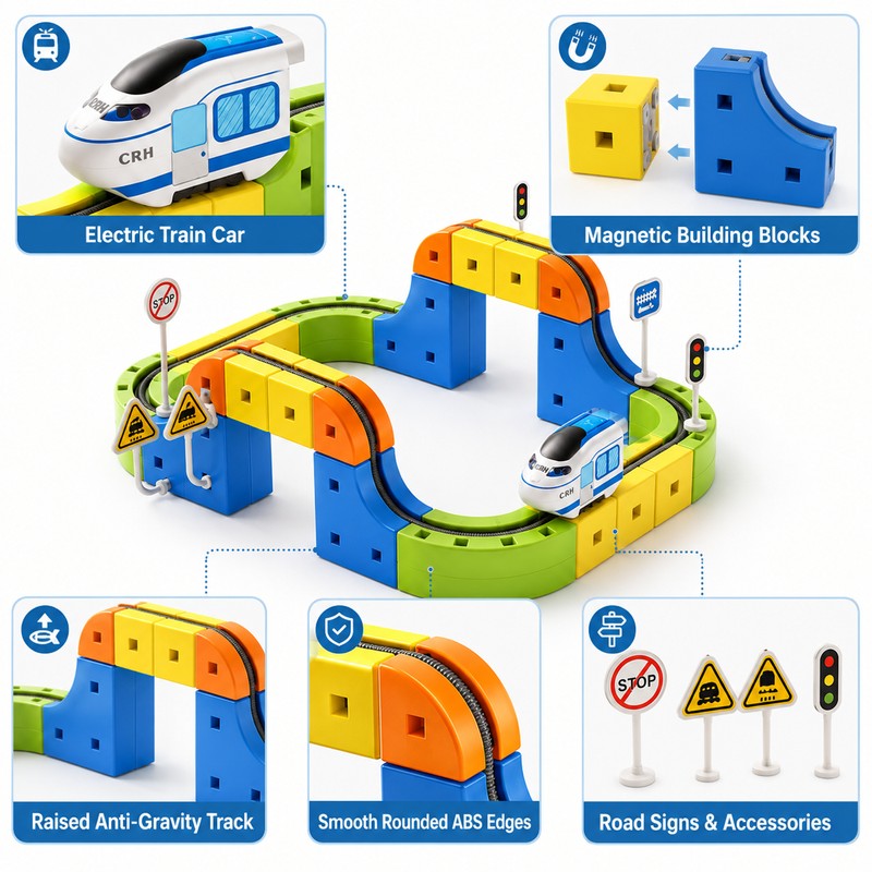 Electric Magnetic Train Track Set for Kids – Interactive Building