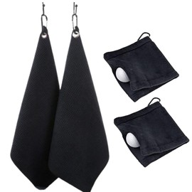 Rajjo Golf Towel Ball Wipes Microfiber Soft Carabiner Set of 4 (Black)