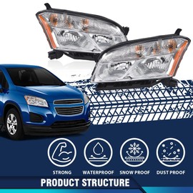 PIT66 Headlights Assembly Clear Lens Chrome Housing Compatible with Chevy Trax 2013-2016 GM2502401, GM2503401, 42359593, 42435939, 42359594, 42435940 Pair Halogen Headlamp