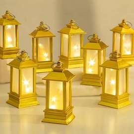 Linternas doradas decorativas para interiores: 24 piezas de luz de estrella, mini linterna LED para centro de mesa, decoración de mesa, Halloween, Navidad, boda, fiesta, camping