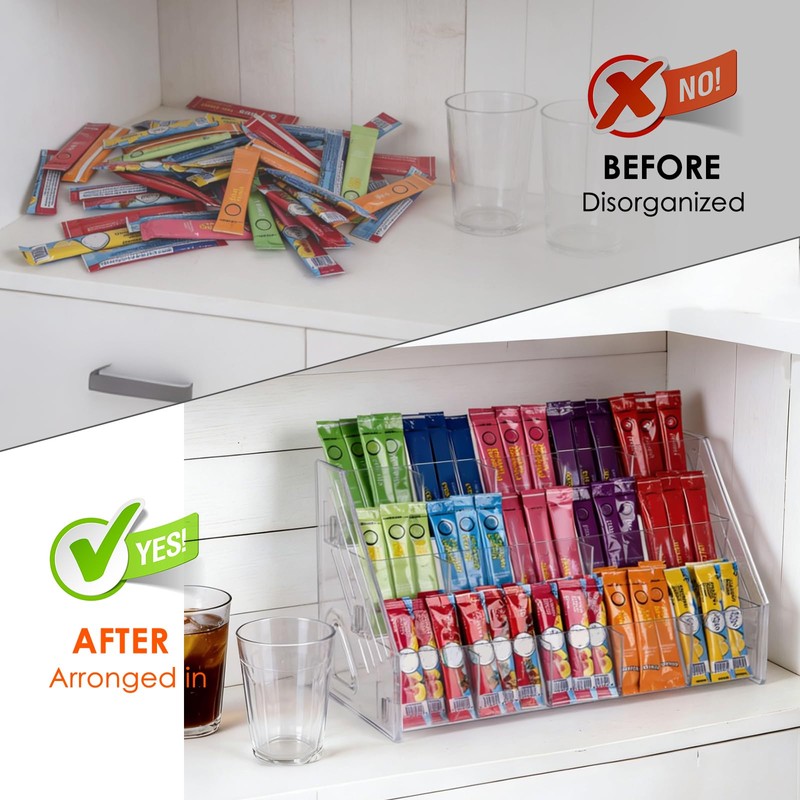 3 Tier Drink Packet Organizer, Acrylic Water Flavor Packet Holder