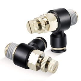 TAILONZ PNEUMATIC 2 Pack SL-1/2-N3 Push to Connect Air Line Fitting Air Flow Control Valve 1/2 Inch od 3/8 Inch Npt Elbow 90 Degree Air Speed Control Valve Fitting
