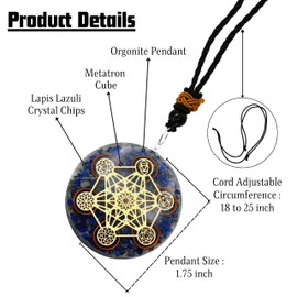 Amazing Gemstone Orgone Pendant with Lapis Lazuli Crystal and Chakra Metatron Cube - Natural Healing Pendant Necklace for Women Men and Kids