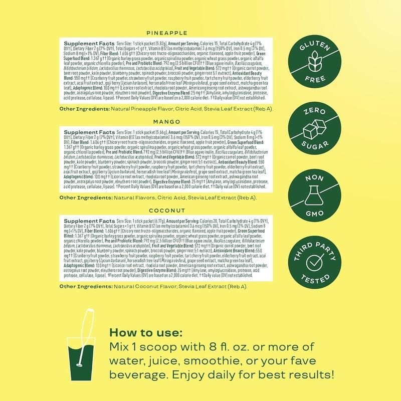 Bloom Nutrition Greens & Superfoods Tropical Pack – 18 Sticks