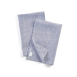 Solino Home Linen Kitchen Towels Set of 2 – Navy and White 17 x 26 Inch – 100% Pure Linen Narrow Stripe Kitchen/Tea Towels – Machine Washable and Handcrafted from European Flax