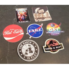 SHADY BRADY ENTERPRISES Flat Earth Stickers NASA LIES MOON HOAX VARIETY PACK (7) *WORLDWIDE SHIPPING*