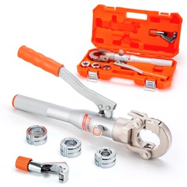Purseter Copper Tube Fittings Hydraulic Pipe Crimping Tools with 1/2",3/4" and 1" Jaw Copper Pipe Press Crimper Pressing Pliers,with Pipe Cutter