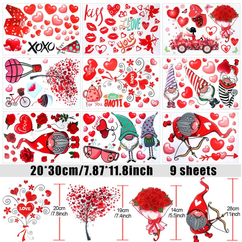 9 Sheet Valentines Day Window Clings Decorations