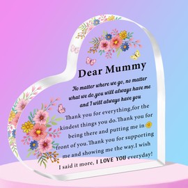 SMARGO Mummy Gifts Heart-Shaped Acrylic Plaque Gifts for Mummy from Daughter Son Best Mummy Gifts Birthday Christmas Mother's Day Gifts for Mum Mummy
