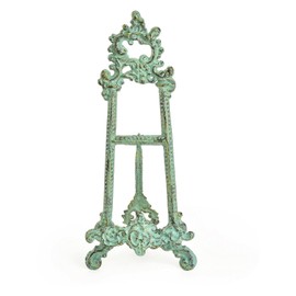 Sungmor Vintage Cast Iron Cookbook Stand, Small Ornate Easel Fleur De Lis Stand, 15.5" Tall Antique Green Table Top Display Holder for Recipe Book, Picture Frame, Plate, Home Kitchen Decor