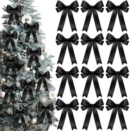 Janinka 24 Pcs Christmas Tree Bow Decoration Satin Ribbon Bow 6 x 12 inch for Wreath Large Tree Topper Ornament Coquette Staircase Fireplace Garland Home Xmas Holiday Decor(Black)