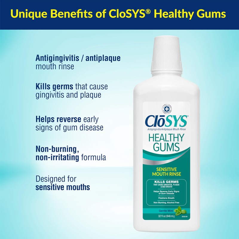 CloSYS Healthy Gums Mouthwash 32 Fl Oz, Pack of 2,