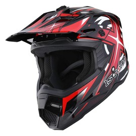 1Storm Adult Motocross Helmet BMX MX ATV Dirt Bike Helmet Racing Style Glossy Red; + Goggles + Skeleton Red Glove Bundle