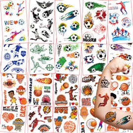Children's Tattoo 20 Sheets Basketball and Football Theme Waterproof Children's Tattoos, Temporary Tattoos Stickers Children's Birthday Gift Bags Party Bag Fun Play Festival