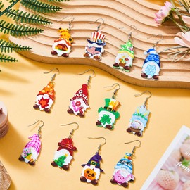 Menkxi 12 Pairs Fall Christmas Gnome Earrings for Women Gnome Jewelry Gift Drop and Dangle Acrylic Seasonal Earrings Lightweight Fun Holiday Earrings for Christmas New Year