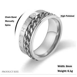 INRENG Men's 8MM Stainless Steel Chain Spinner Ring Band with Viking Rune Odin Norse Text Jewelry Silver Size 10