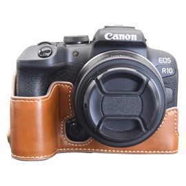 MUZIRI KINOKOO EOS R10 Protective Case PU Leather - Compatible for Canon EOS R10 Mirrorless Camera - Half Bottom Case with Grip Design - Brown