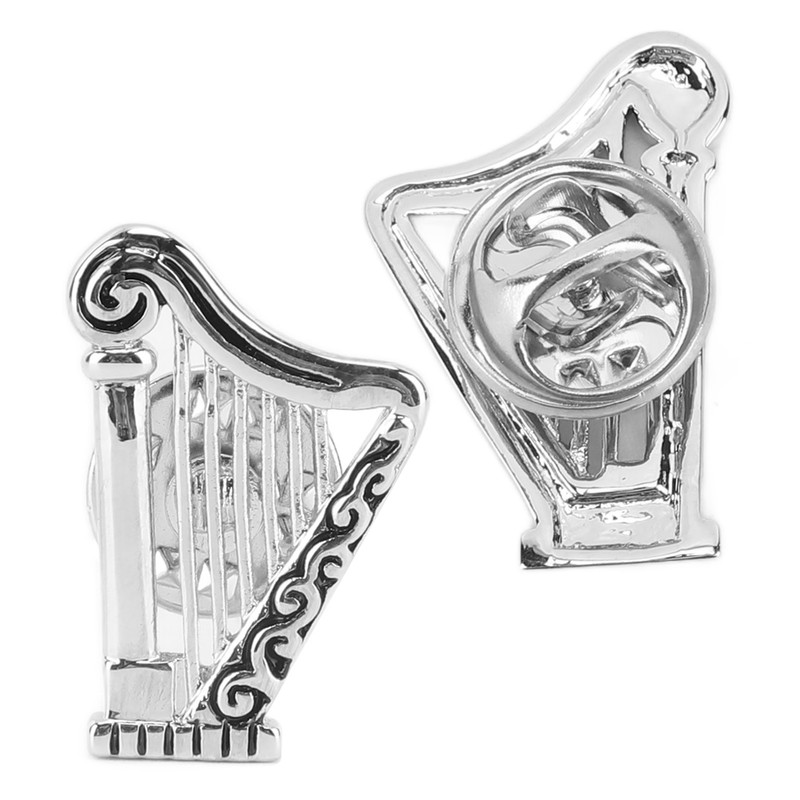 Harp Brooch Stylish Innovative Silver Glossy Finish Musical Instrument Brooch