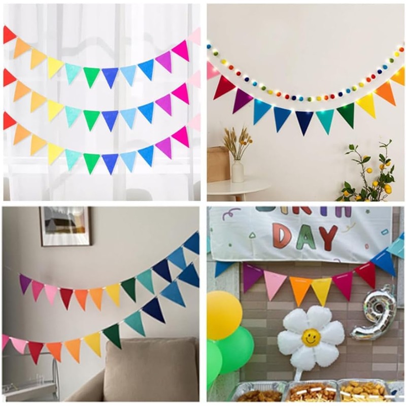 48Pcs Rainbow Pennant Banner, BetterJonny 4 Pack Felt Fabric Flags