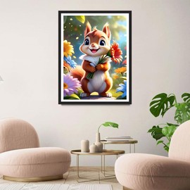 QINRUBB DIY Squirrel Diamond Painting Kits, Full Drill Cartoon Diamond Art Painting Kits for Adults Beginners, DIY 5D Fantasy Painting by Numbers Flowers Diamond Art Kits for Home Decor 30x40cm