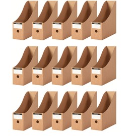 Organizador plegable para archivos de escritorio, caja de almacenamiento de revistas de cartón resistente con etiquetas en blanco para el hogar, la escuela o la oficina (15, marrón)
