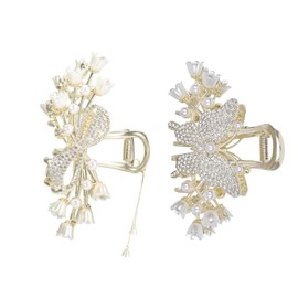 Yonchic 2-Piece Pearl Metal Hair Clips, Multiple Shape Hair Claws for Thin/Medium Thick Hair, Elegant Style Butterfly Barrettes Strong Hold Hair Clamps Non Slip Cute Bow Hair Accessories