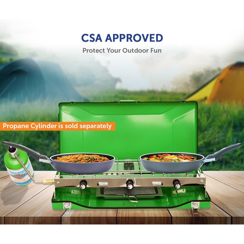 Flame King YSNBBQ-136M 3-Burner Portable Camping Stove Grill w/Toast Tray,