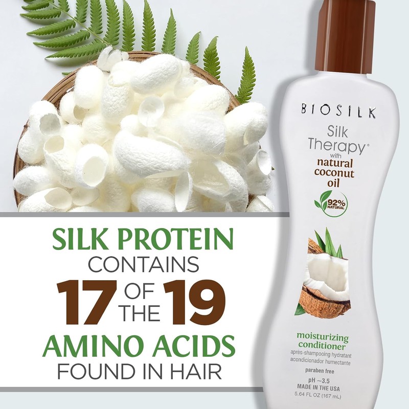 BioSilk Silk Therapy Coconut Oil Moisturizing Conditioner – 92% Natural,